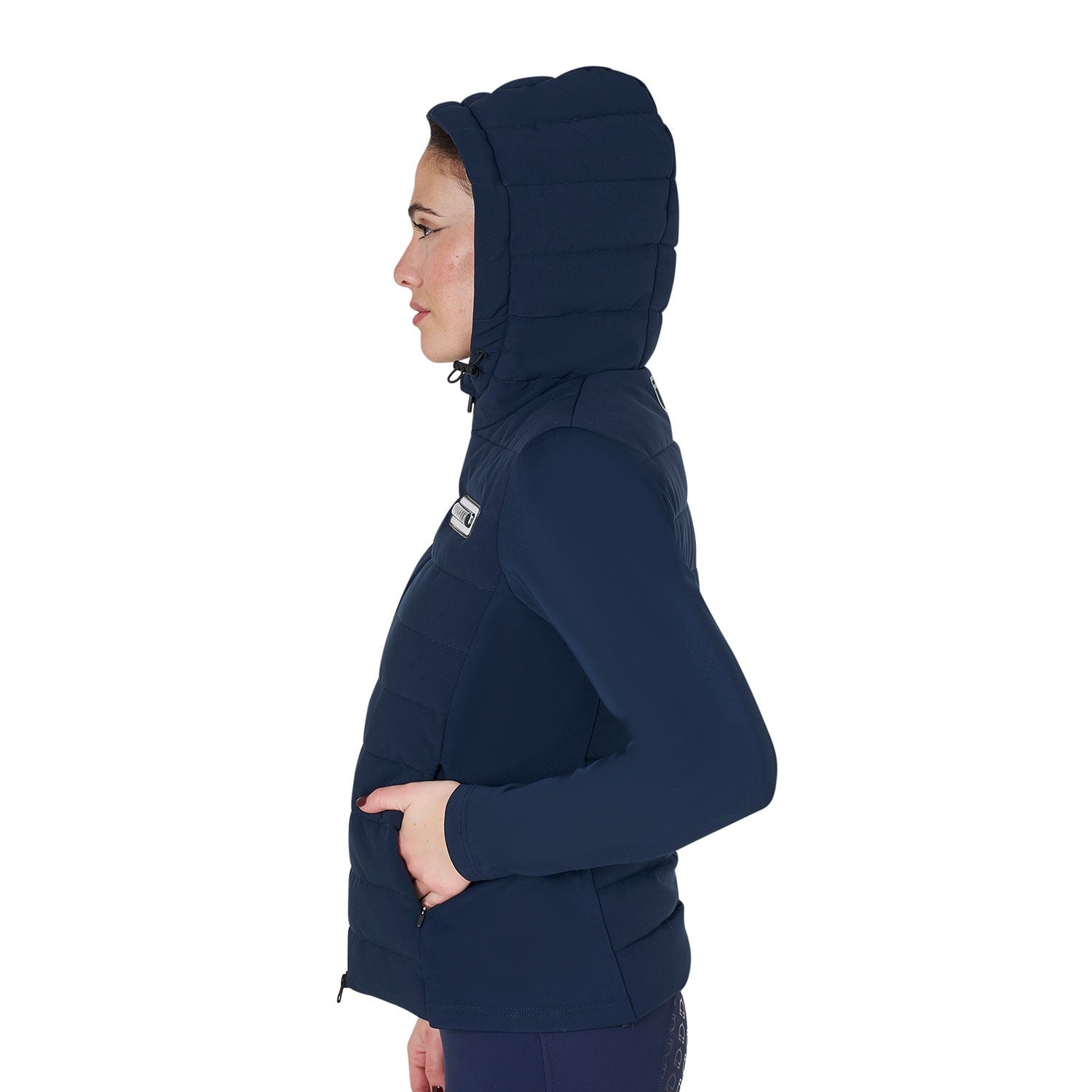 Chaqueta de plumón con capucha para mujer, mezcla técnica - Navy