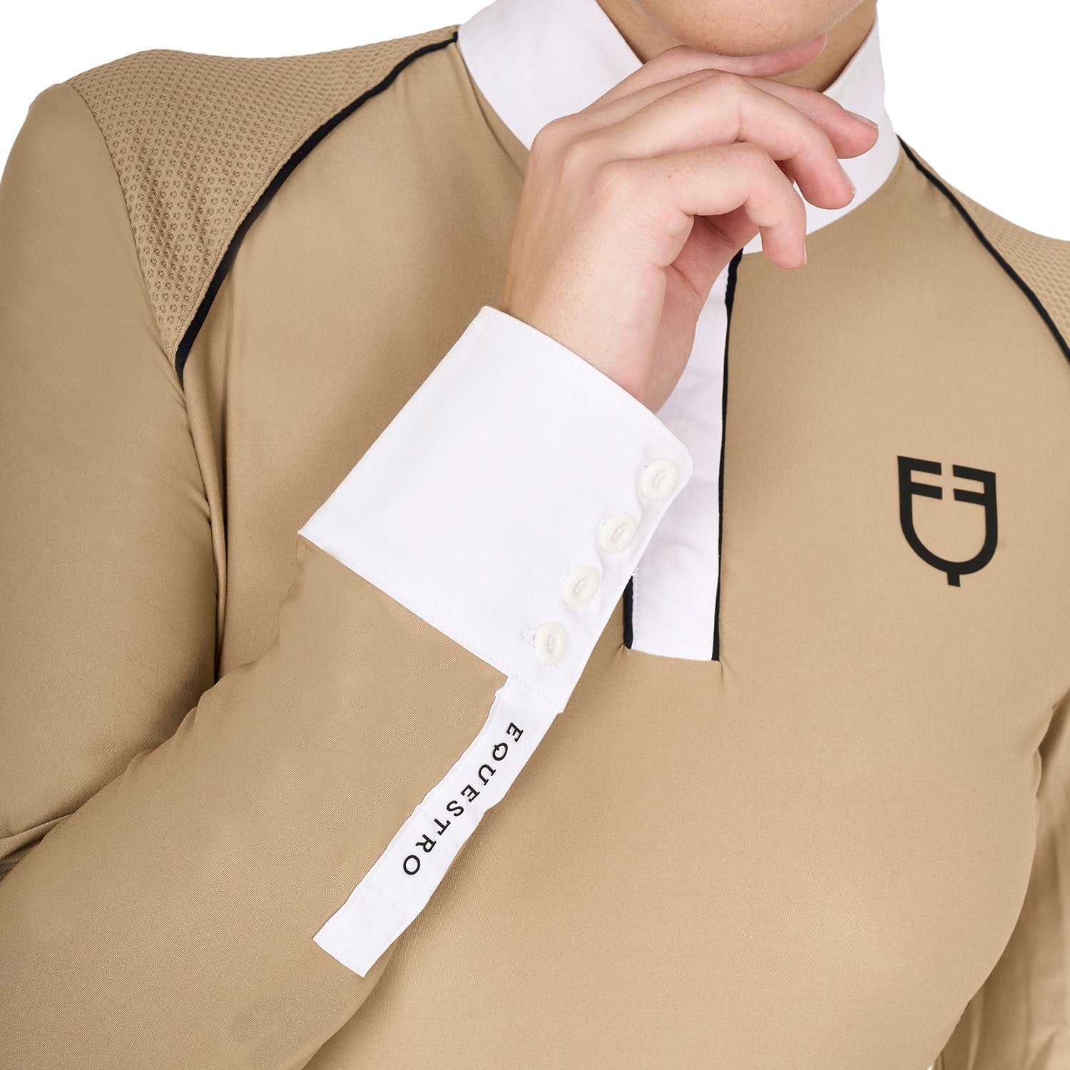 Polo de competición de corte entallado para mujer con inserciones de malla - Beige