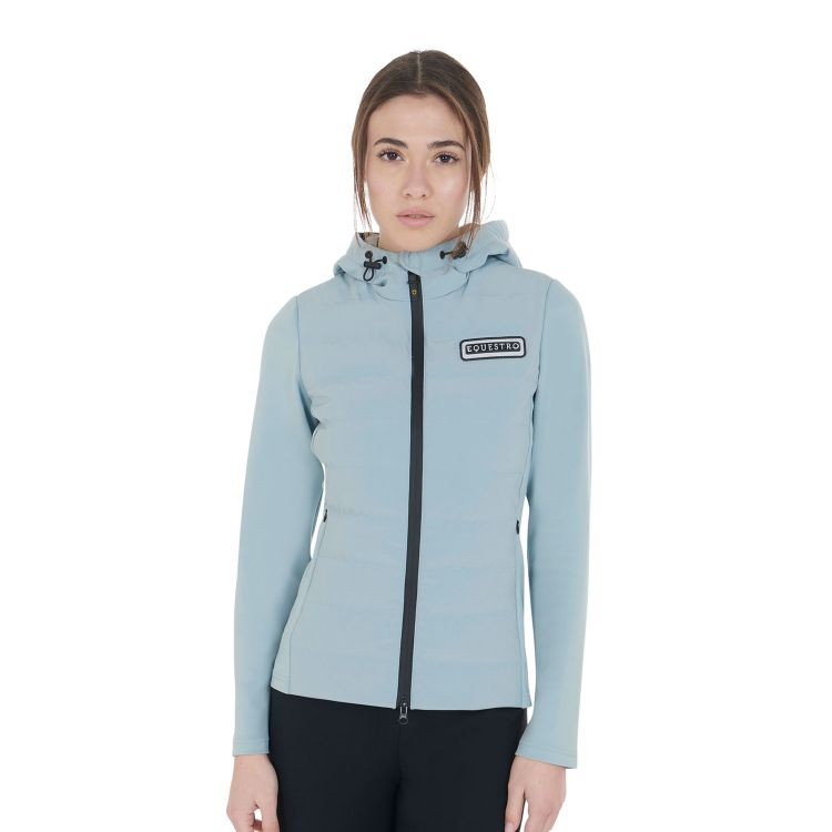 Chaqueta de plumón con capucha para mujer, mezcla técnica - Gris
