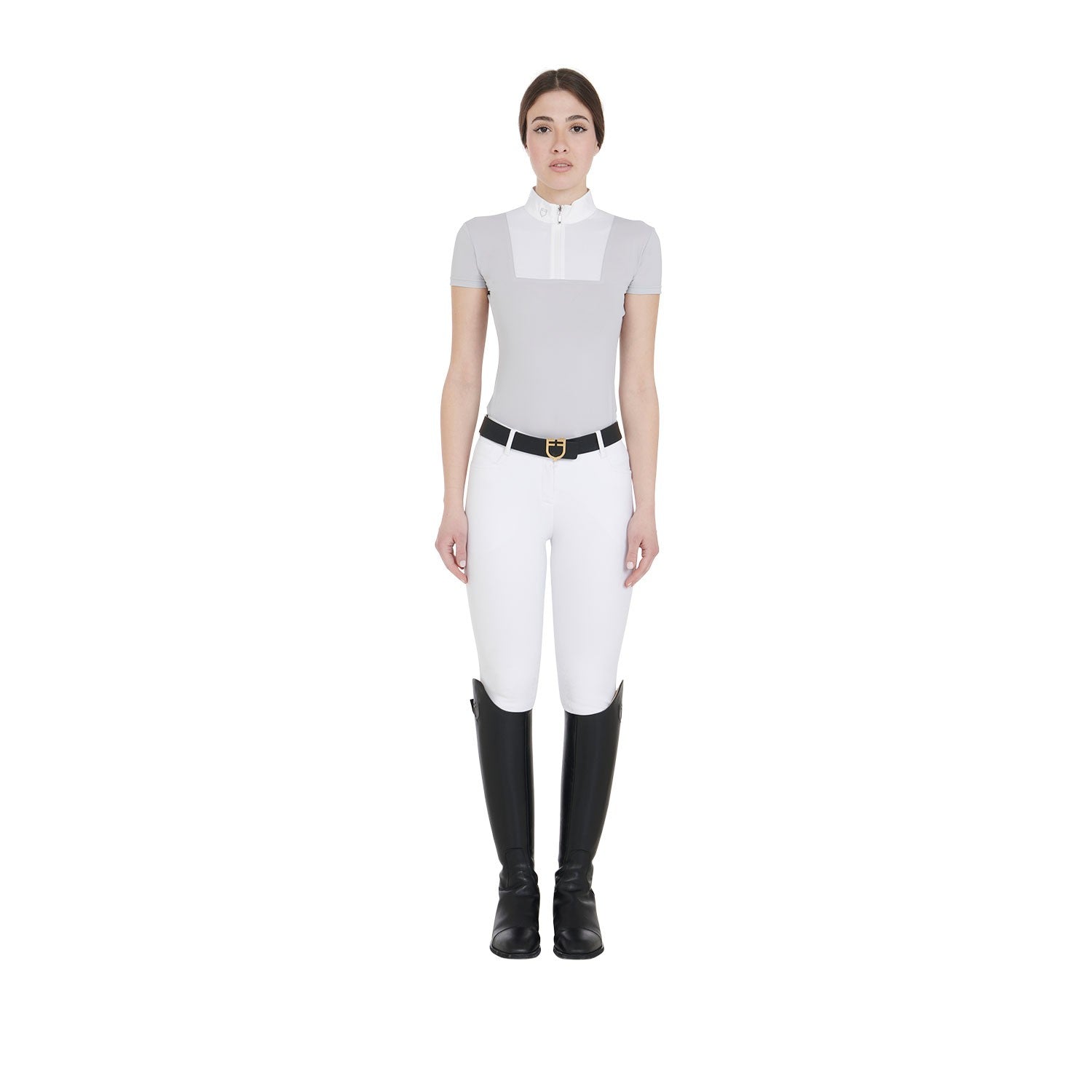 Polo de competición de manga corta y corte ajustado para mujer - Gris