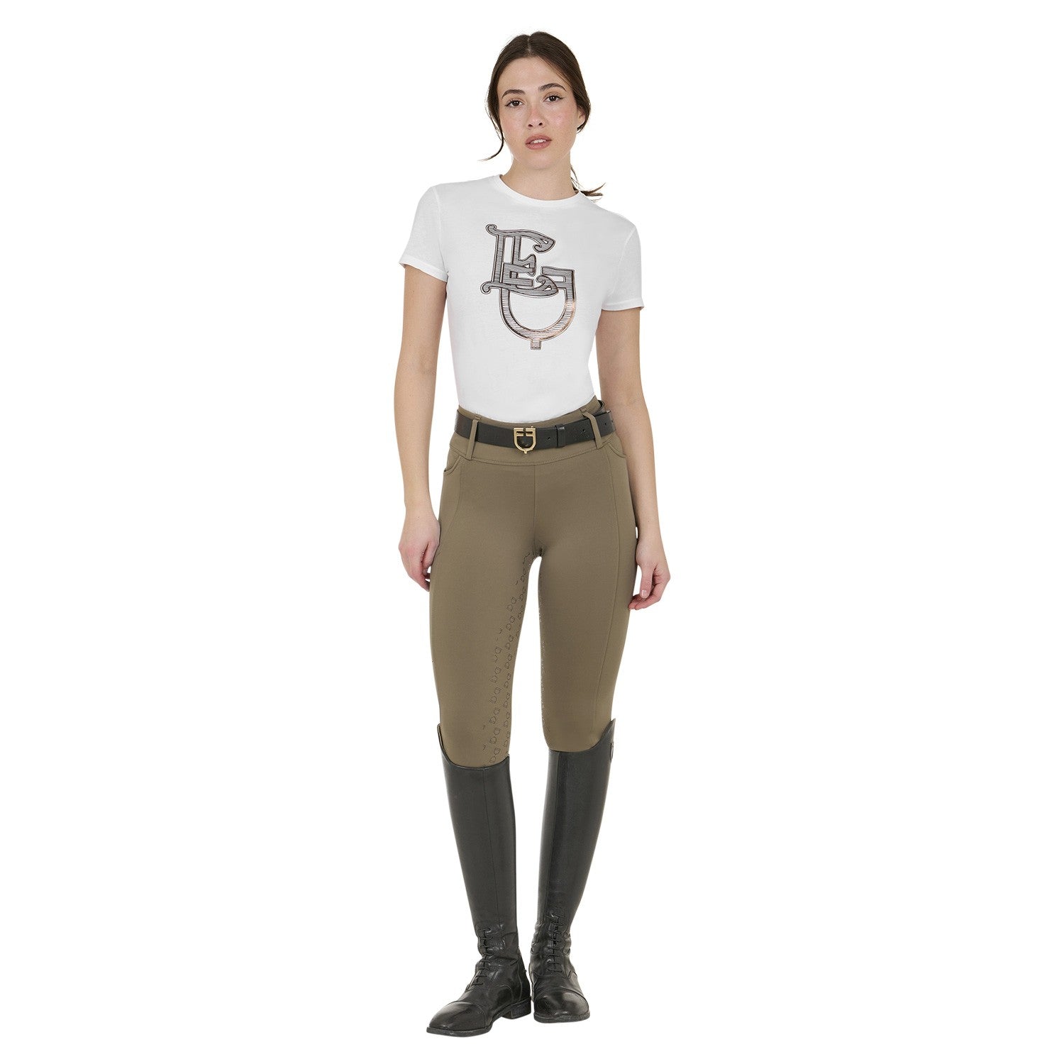 Leggings de cintura alta para mujer con trabillas para cinturón - Caqui