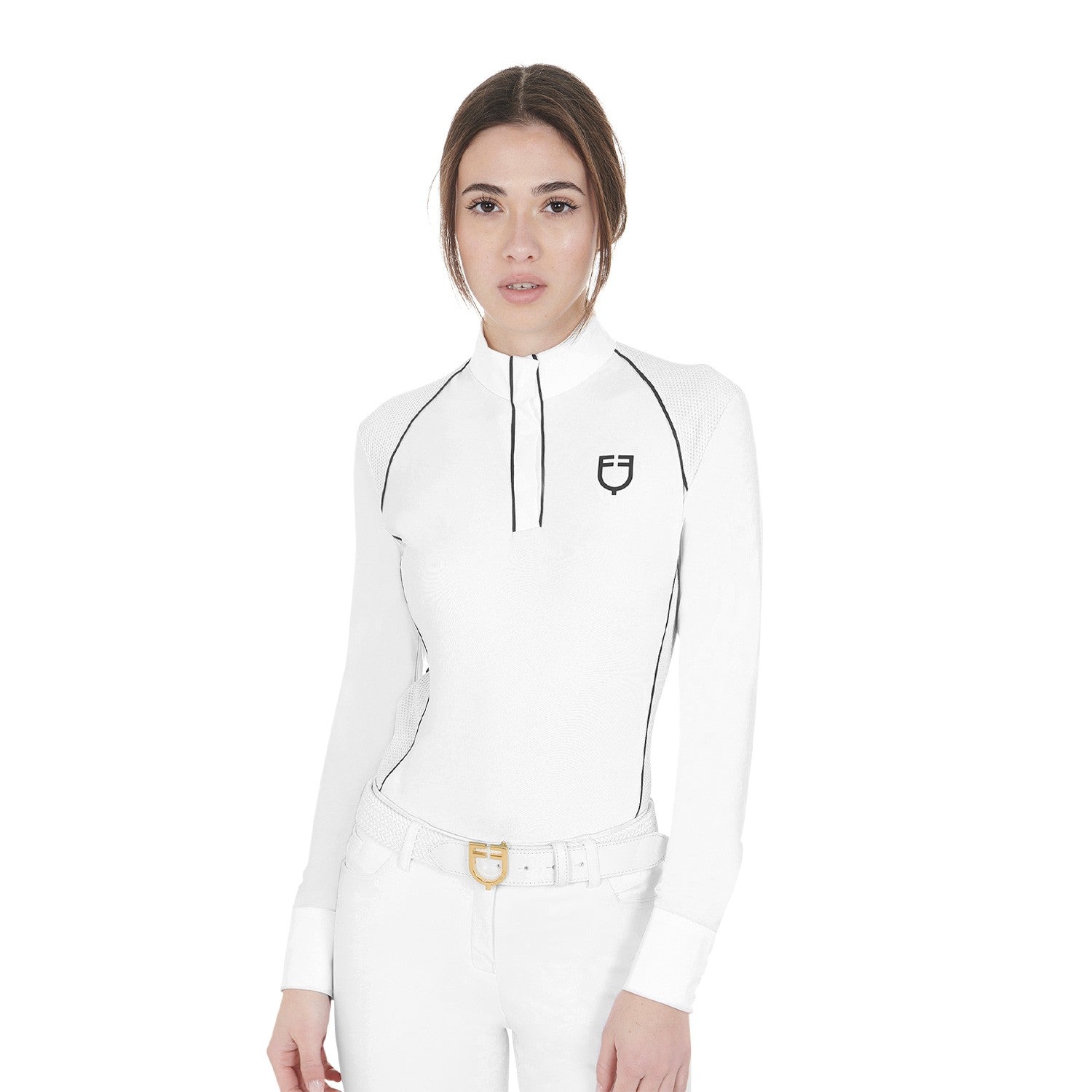 Polo de competición de corte entallado para mujer con inserciones de malla - Blanco