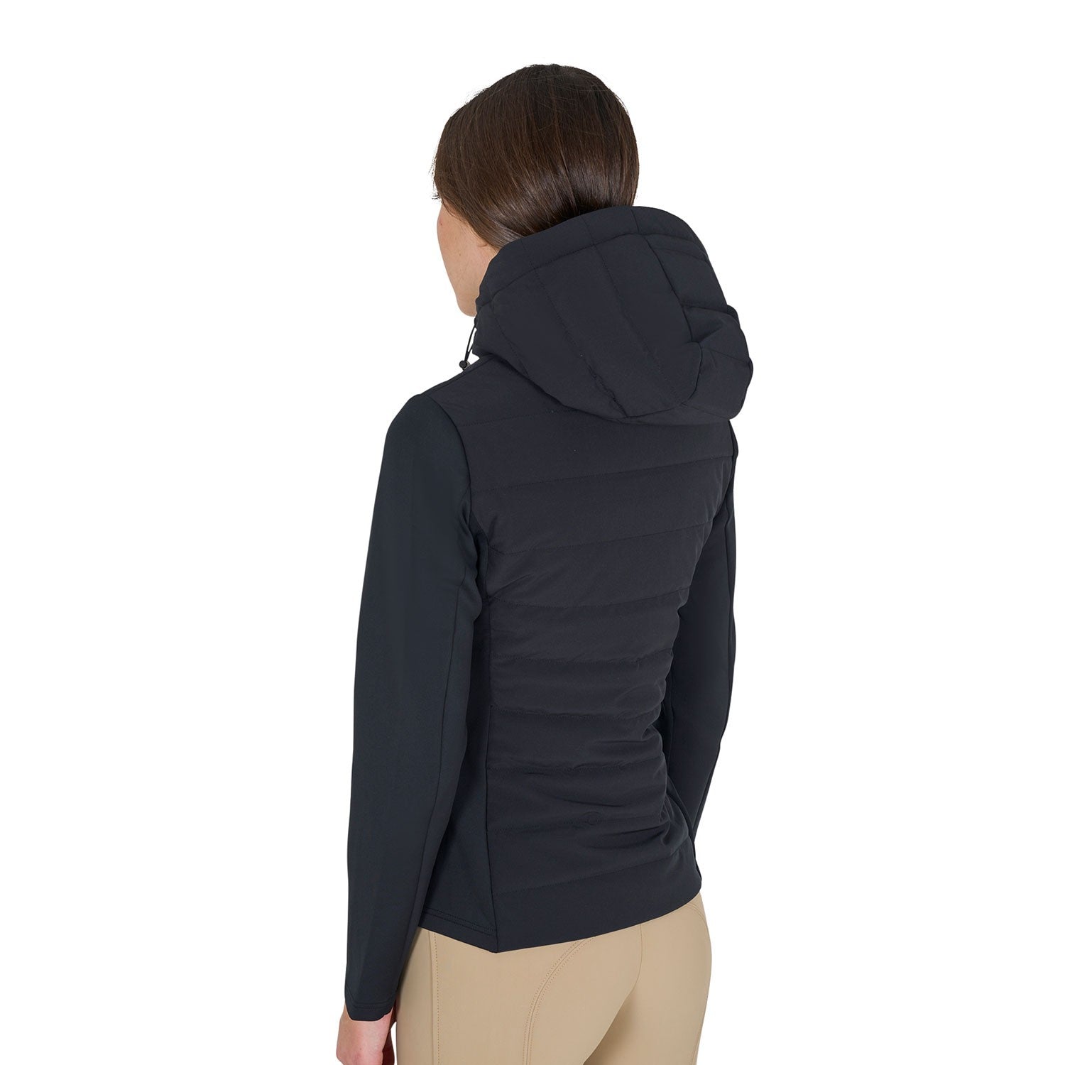 Chaqueta de plumón con capucha para mujer, mezcla técnica - Negro