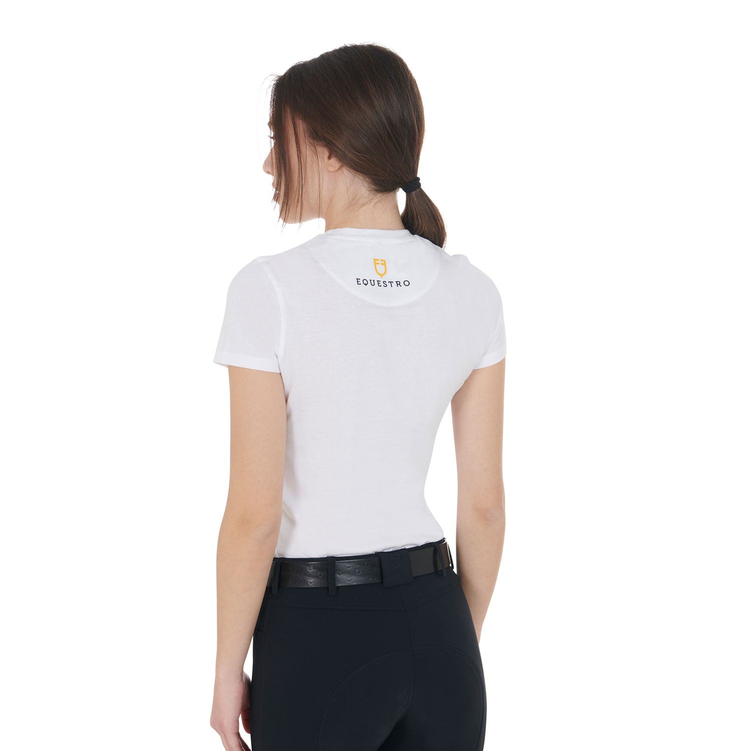 Camiseta de mujer de corte entallado con pedrería rosa - Blanco