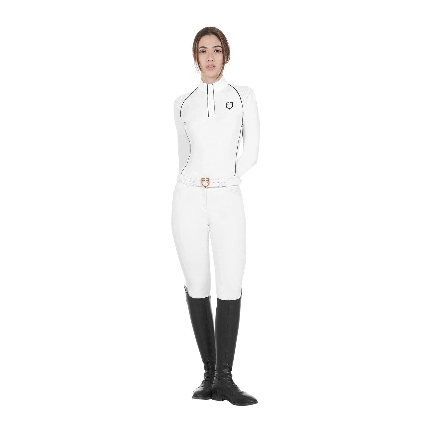 Polo de competición de corte entallado para mujer con inserciones de malla - Blanco