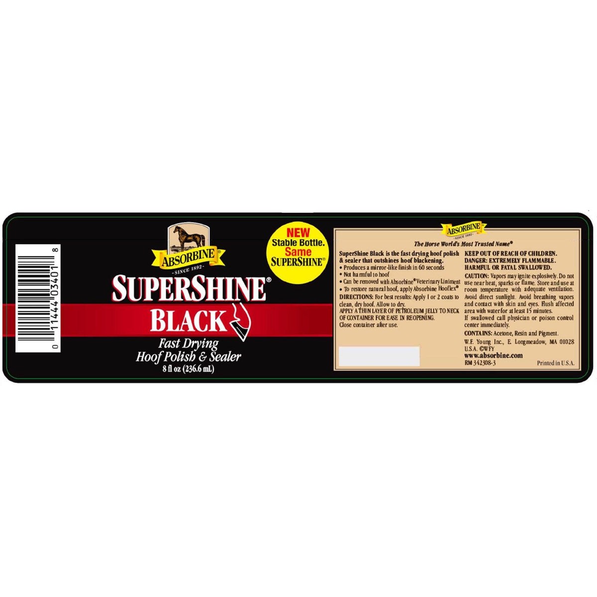 Supershine hoof polish & sealer black with brush Absorbing 136 ml